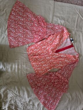 Floral Wrap Shirt in Coral Pink